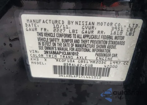 2012 Nissan Sentra 2.0 z USA, uszkodzony, nr VIN 3N1AB6AP1CL661012